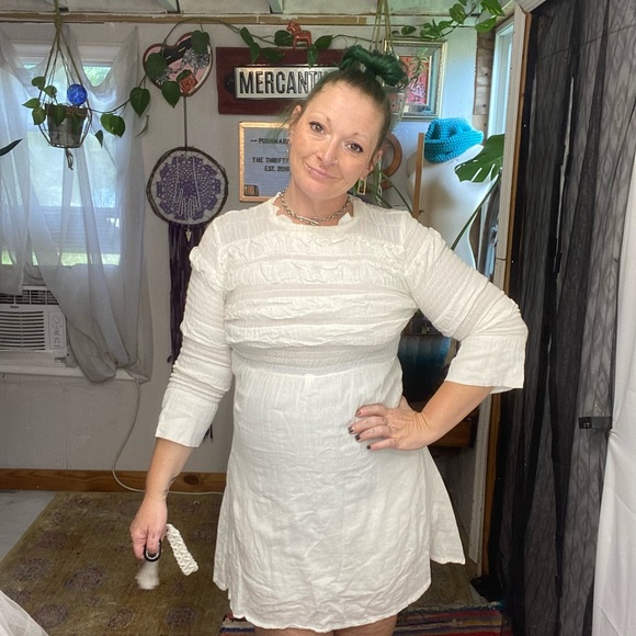 TACH Dresses Tach White Cream Tiered Smocked 34 Bell Sleeve